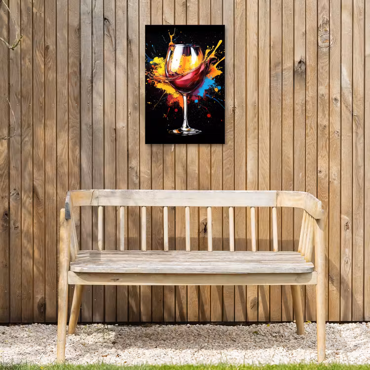 Wijn - Glas - Graffiti - Borrel - Rood - Verf Tuinposter op houten frame 2 cm dik klein -sfeer4