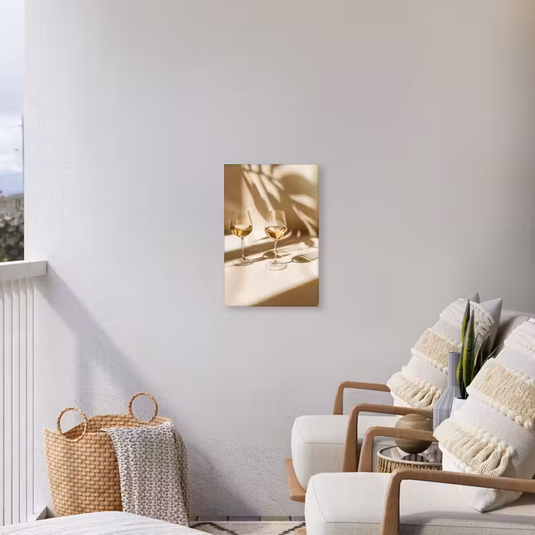 Wijn - Wijnglazen - Wit Tuinposter op houten frame 2 cm dik klein -sfeer1