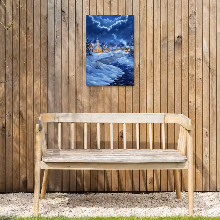 Winteravond - Kerstdorp - Donker Tuinposter op houten frame 2 cm dik klein -sfeer4