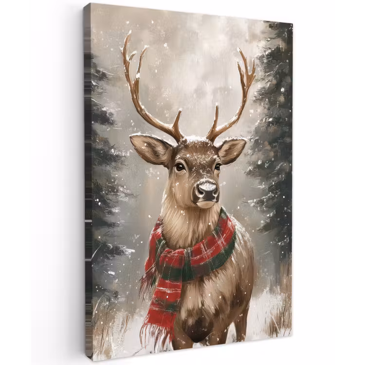 Winter - Bos - Rendier - Donker Tuinposter op houten frame 2 cm dik klein -3d