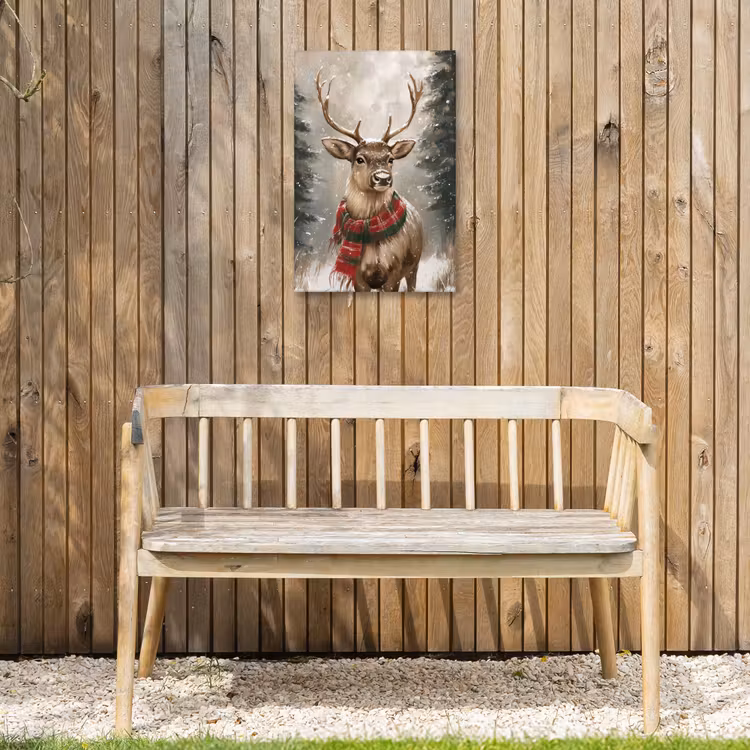 Winter - Bos - Rendier - Donker Tuinposter op houten frame 2 cm dik klein -sfeer4