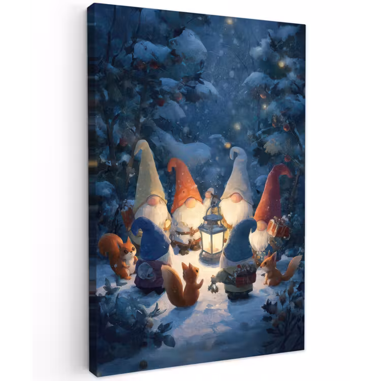 Winter - Gnooms - Eekhoorns - Meerkleurig Tuinposter op houten frame 2 cm dik klein -3d