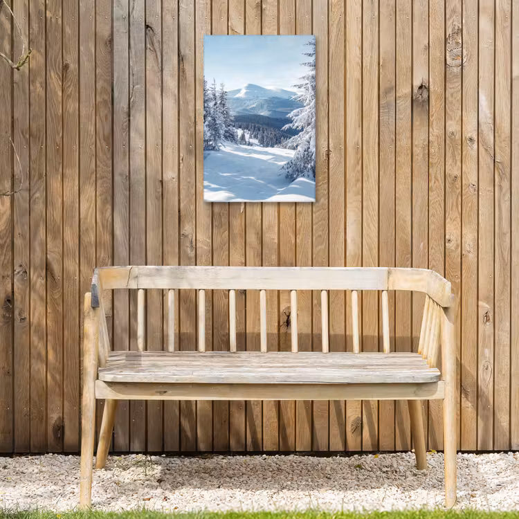 Winterlandschap - Natuur - Berg - Bomen - Sneeuw Tuinposter op houten frame 2 cm dik klein -sfeer4