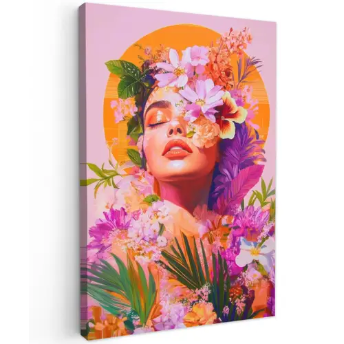 Vrouw - Abstract - Cirkel - Bloemen Tuinposter op houten frame 2 cm dik klein -3d