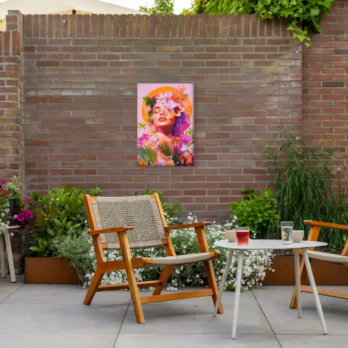 Vrouw - Abstract - Cirkel - Bloemen Tuinposter op houten frame 2 cm dik klein -sfeer3