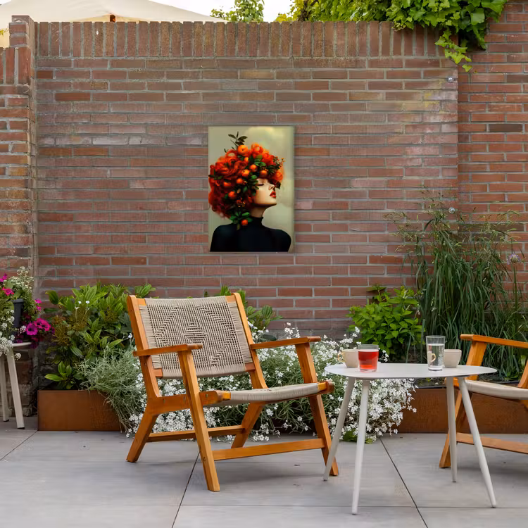 Vrouw - Appels - Rood - Bladeren Tuinposter op houten frame 2 cm dik klein -sfeer3