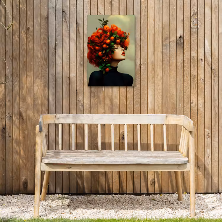 Vrouw - Appels - Rood - Bladeren Tuinposter op houten frame 2 cm dik klein -sfeer4