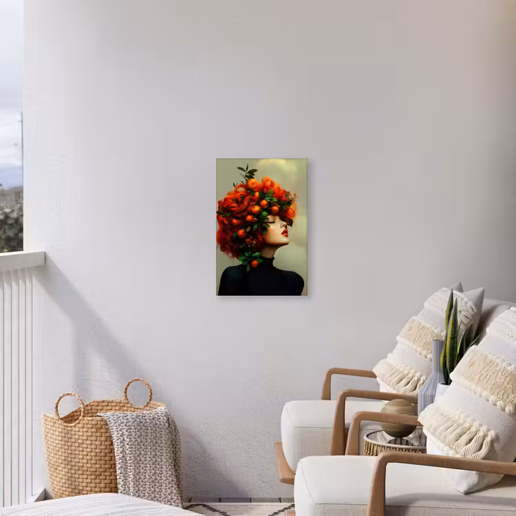 Vrouw - Appels - Rood - Bladeren Tuinposter op houten frame 2 cm dik klein -sfeer1