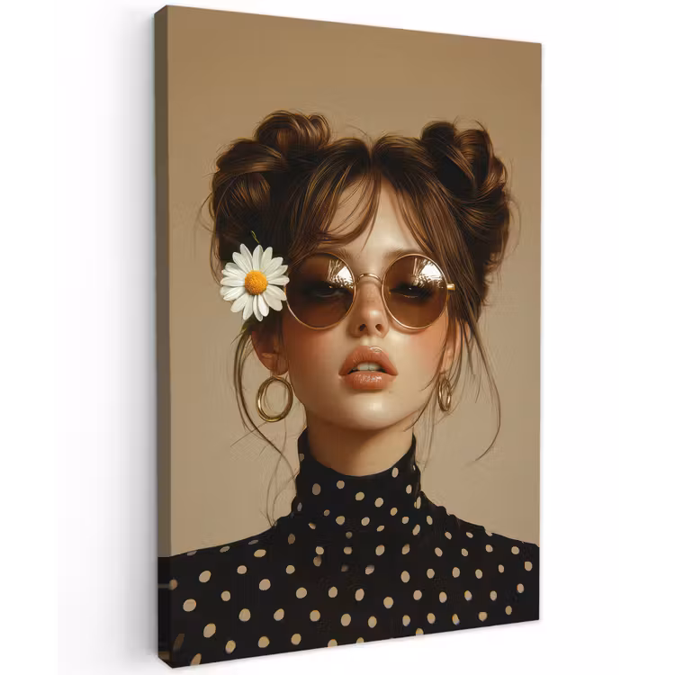 Vrouw - Beige - Bloem - Modern - Portret Tuinposter op houten frame 2 cm dik klein -3d
