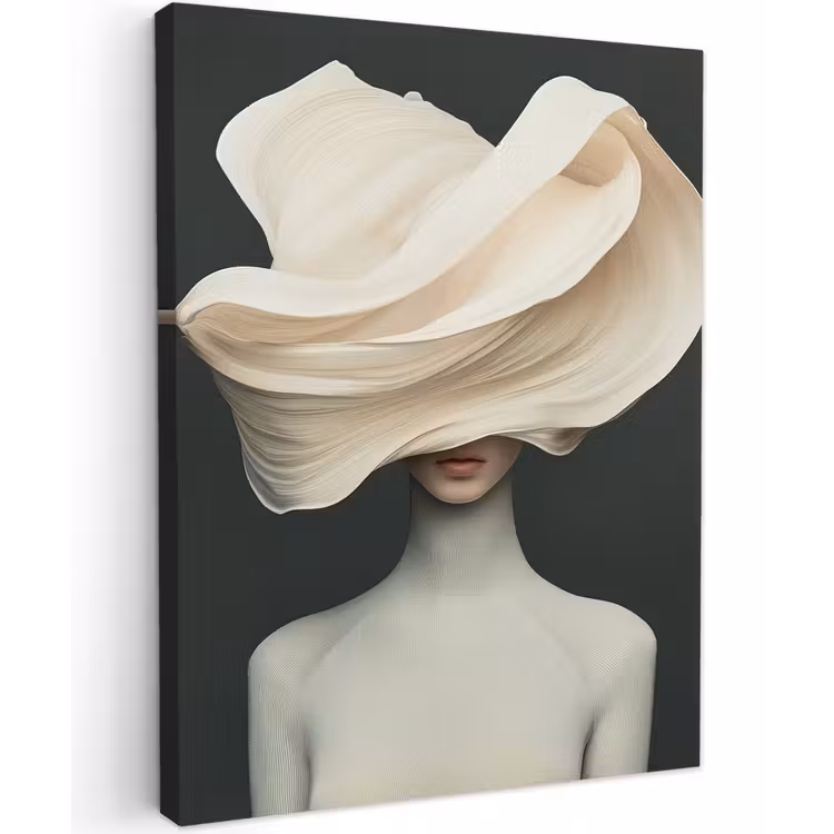 Vrouw - Beige - hoed Tuinposter op houten frame 2 cm dik klein -3d