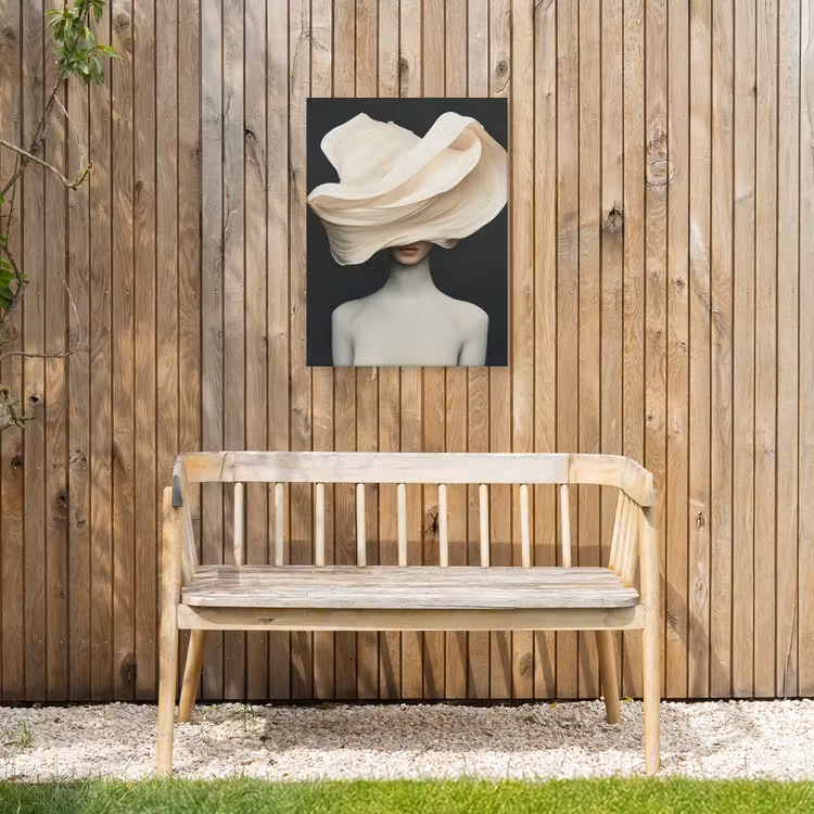 Vrouw - Beige - hoed Tuinposter op houten frame 2 cm dik klein -sfeer4