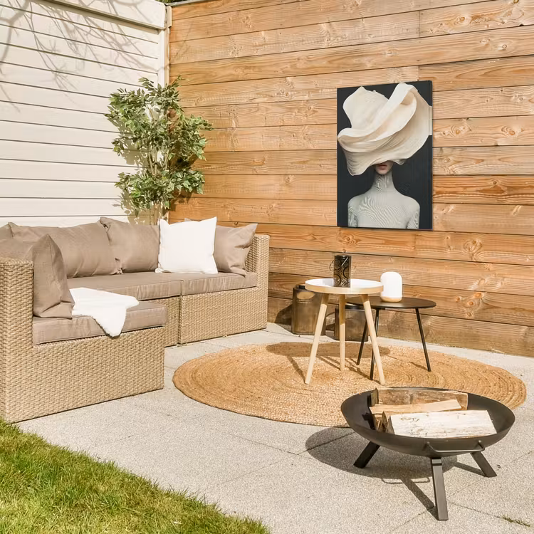 Vrouw - Beige - hoed Tuinposter op houten frame 2 cm dik klein -sfeer2