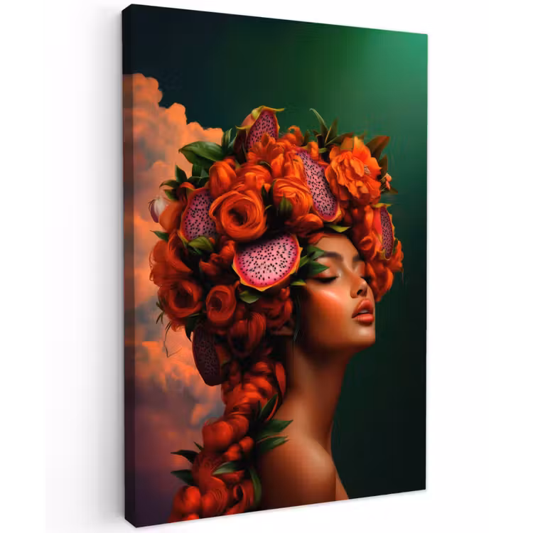 Vrouw - Drankenfruit - Rozen Tuinposter op houten frame 2 cm dik klein -3d