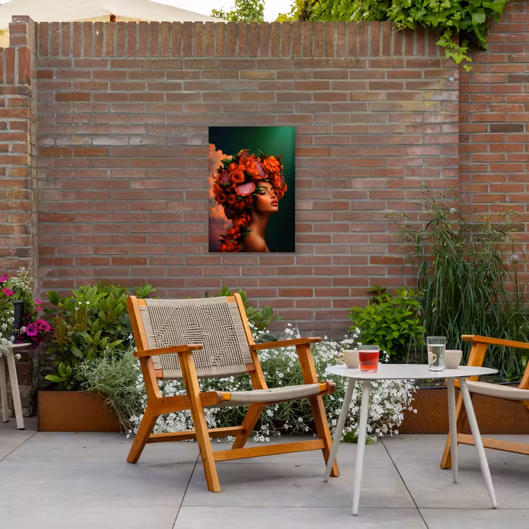 Vrouw - Drankenfruit - Rozen Tuinposter op houten frame 2 cm dik klein -sfeer3