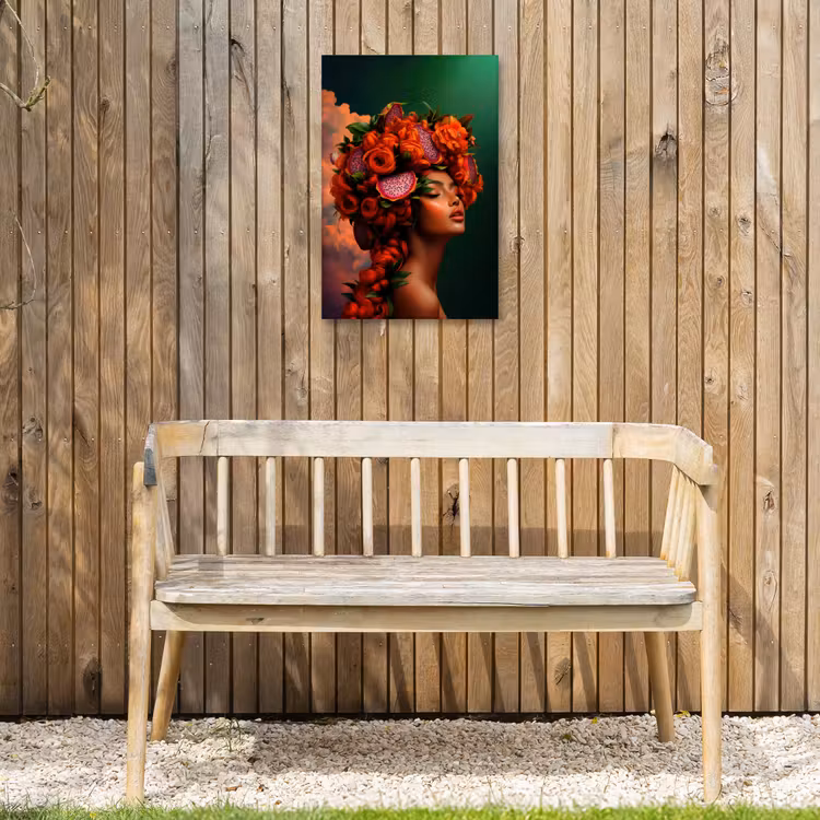 Vrouw - Drankenfruit - Rozen Tuinposter op houten frame 2 cm dik klein -sfeer4