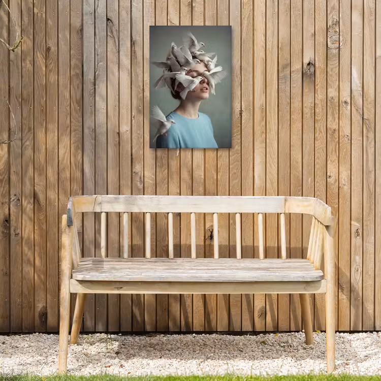 Vrouw - Vogels - Abstract - Modern - Wit Tuinposter op houten frame 2 cm dik klein -sfeer4