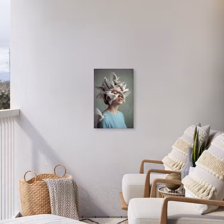 Vrouw - Vogels - Abstract - Modern - Wit Tuinposter op houten frame 2 cm dik klein -sfeer1