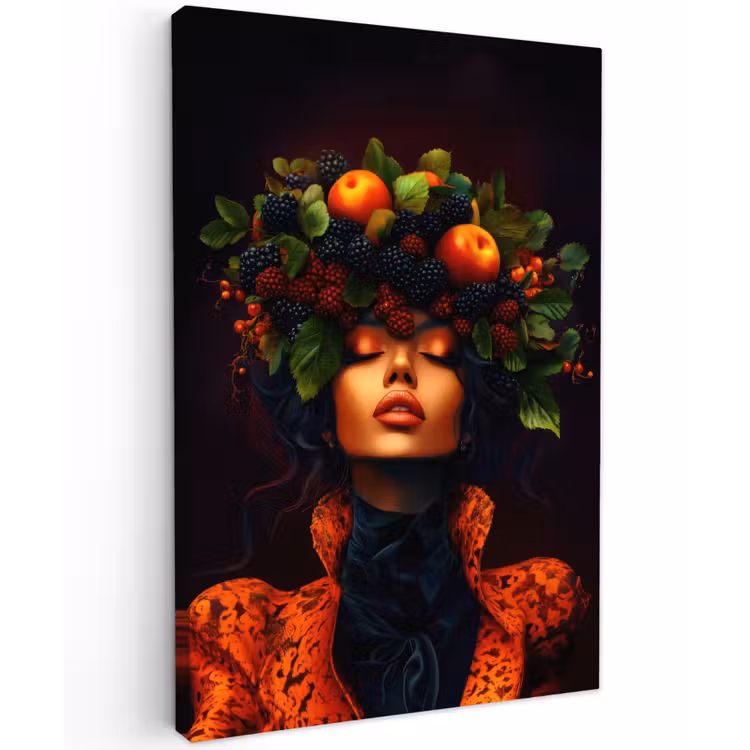 Vrouw - Zwart - Bessen - Bramen - Appels Tuinposter op houten frame 2 cm dik klein -3d