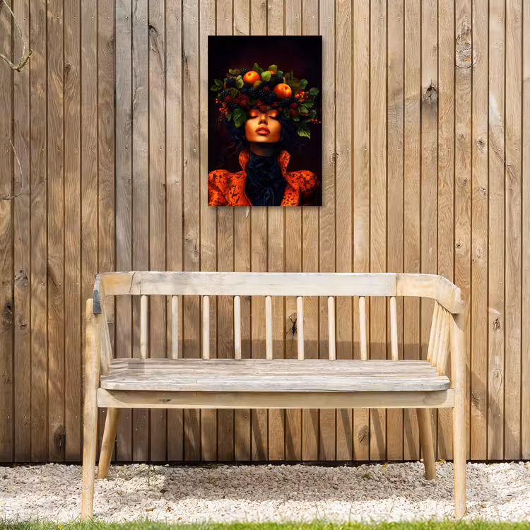 Vrouw - Zwart - Bessen - Bramen - Appels Tuinposter op houten frame 2 cm dik klein -sfeer4