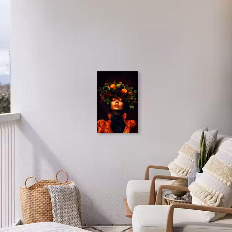 Vrouw - Zwart - Bessen - Bramen - Appels Tuinposter op houten frame 2 cm dik klein -sfeer1