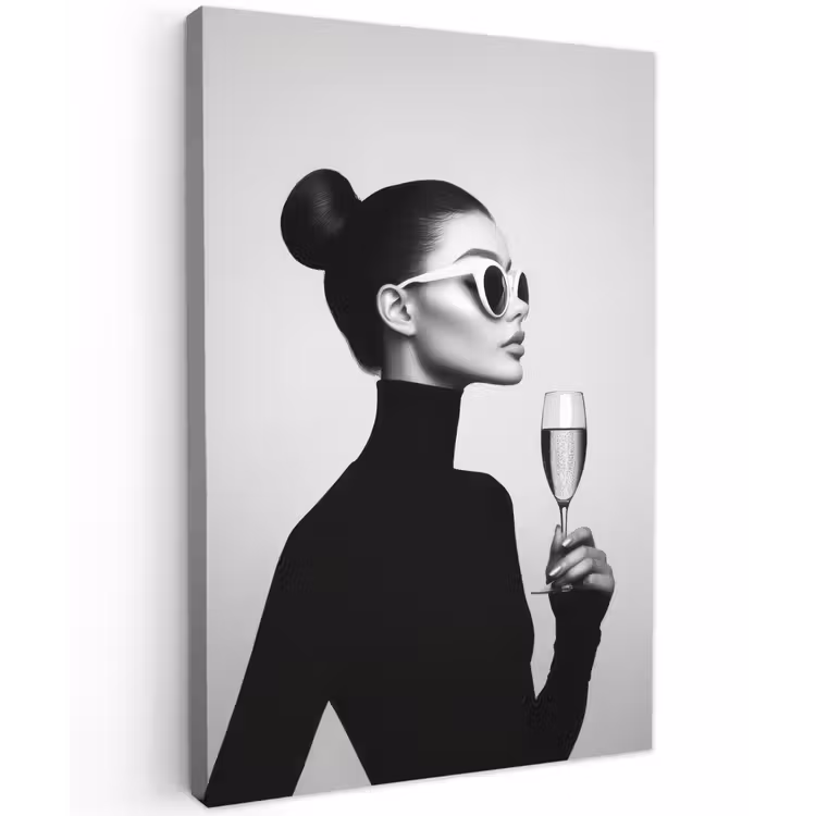 Vrouw - Champagne - Modern Tuinposter op houten frame 2 cm dik klein -3d