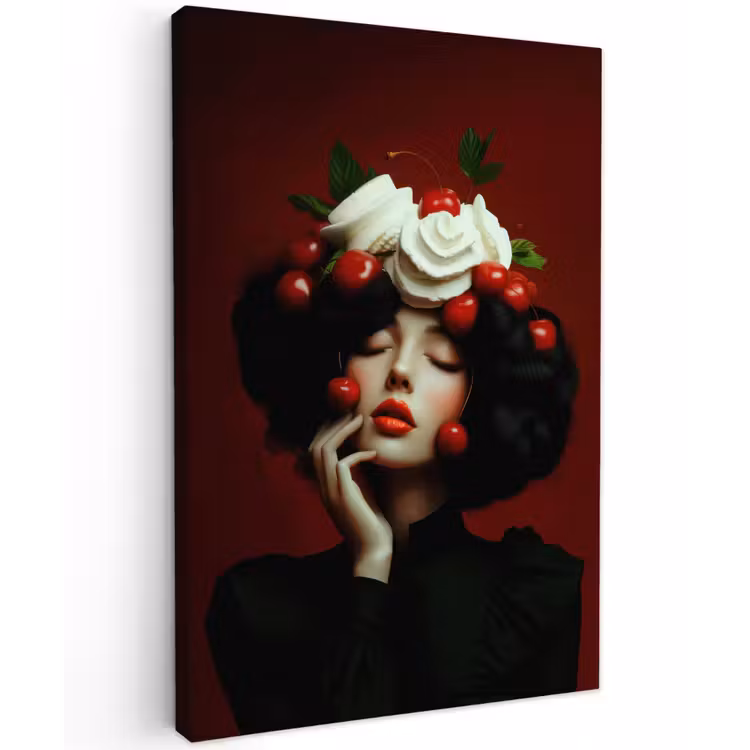 Vrouw - Kersen - Slagroom Tuinposter op houten frame 2 cm dik klein -3d