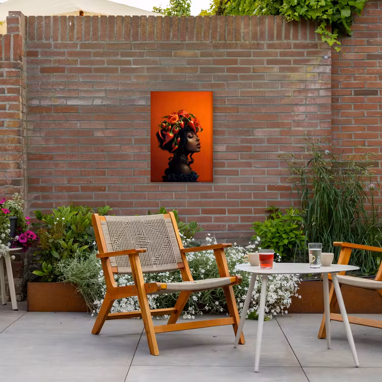 Vrouw - Chilipepers - Pepers - Bloemen Tuinposter op houten frame 2 cm dik klein -sfeer3