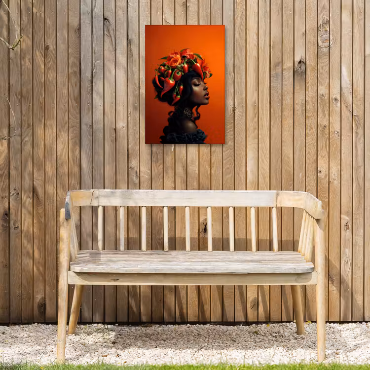 Vrouw - Chilipepers - Pepers - Bloemen Tuinposter op houten frame 2 cm dik klein -sfeer4
