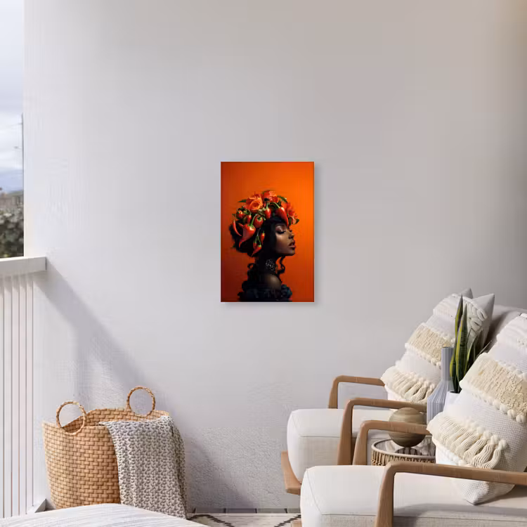 Vrouw - Chilipepers - Pepers - Bloemen Tuinposter op houten frame 2 cm dik klein -sfeer1