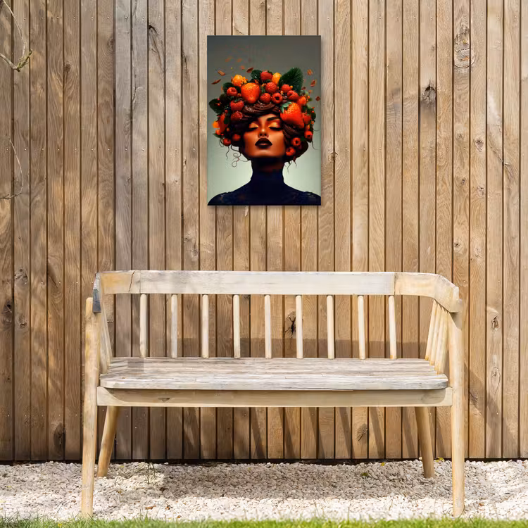 Vrouw - Chocolade - Frambozen - Aardbeien - Koekjes Tuinposter op houten frame 2 cm dik klein -sfeer4