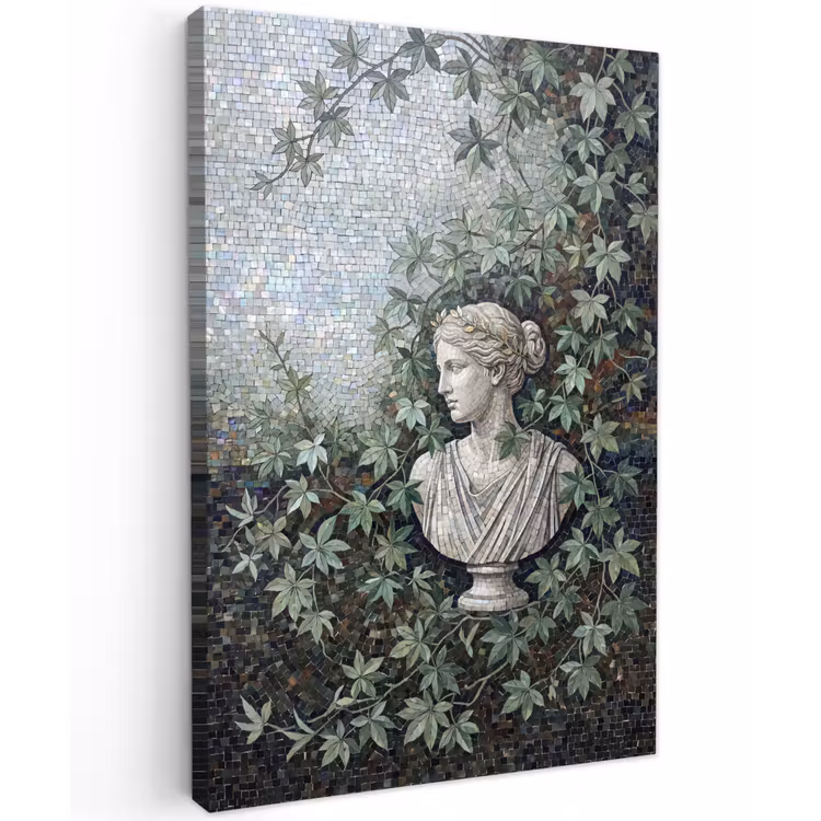 Vrouw - Klassiek - Mozaiëk - Natuur - Groen Tuinposter op houten frame 2 cm dik klein -3d