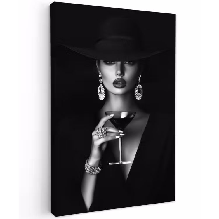 Vrouw - Cocktail - Chic Tuinposter op houten frame 2 cm dik klein -3d