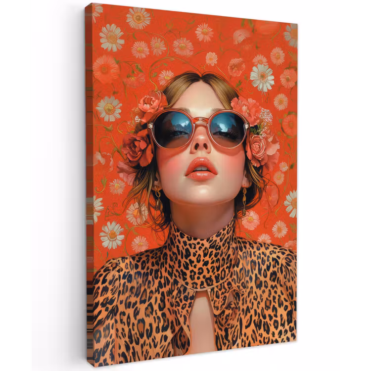 Vrouw - Kleurrijk - Dierenprint - Bloemen Tuinposter op houten frame 2 cm dik klein -3d