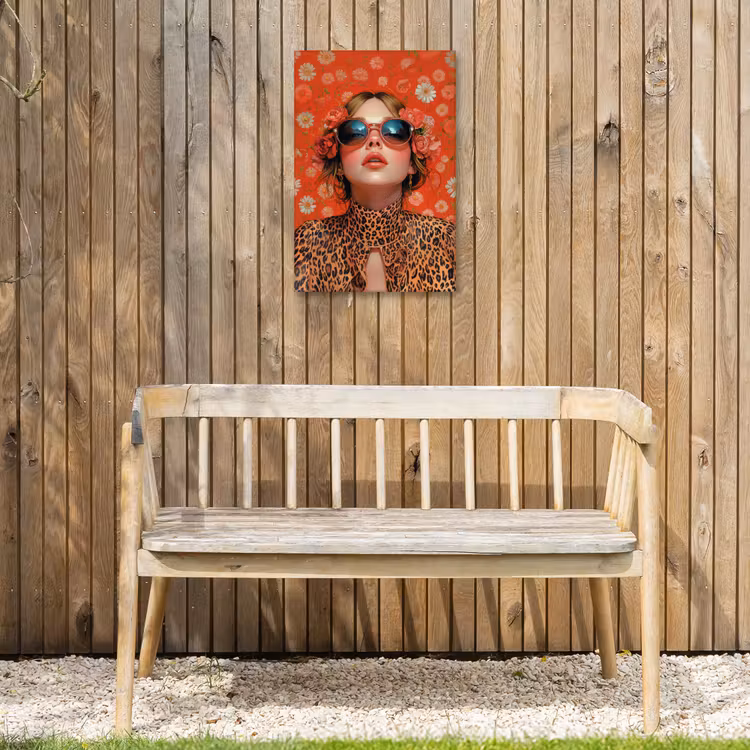 Vrouw - Kleurrijk - Dierenprint - Bloemen Tuinposter op houten frame 2 cm dik klein -sfeer4
