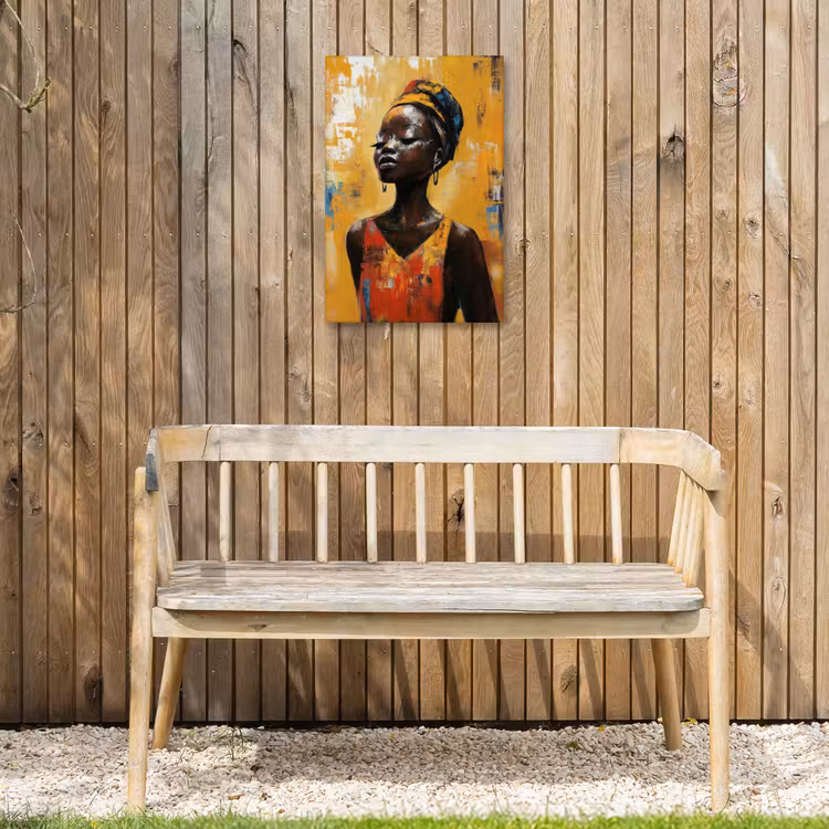 Vrouw - Ogen - Penseelstreken - Geel Tuinposter op houten frame 2 cm dik klein -sfeer4