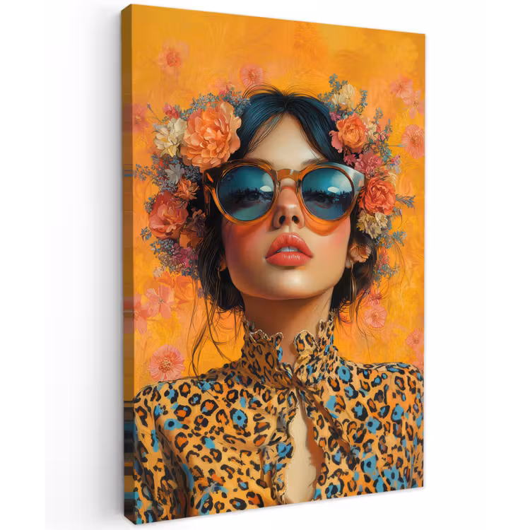 Vrouw - Bloemen - Aesthetic - Oranje Tuinposter op houten frame 2 cm dik klein -3d