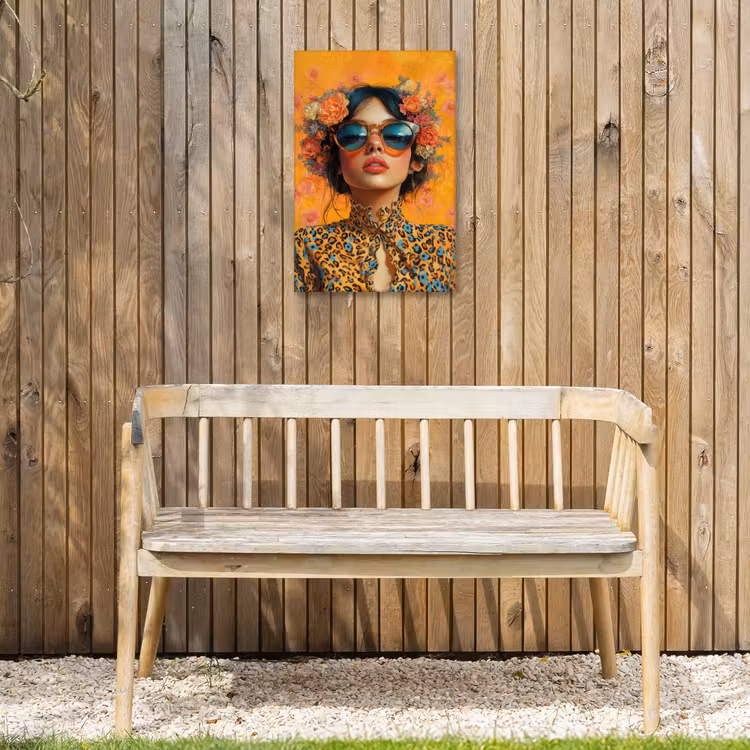 Vrouw - Bloemen - Aesthetic - Oranje Tuinposter op houten frame 2 cm dik klein -sfeer4