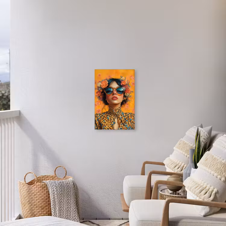 Vrouw - Bloemen - Aesthetic - Oranje Tuinposter op houten frame 2 cm dik klein -sfeer1