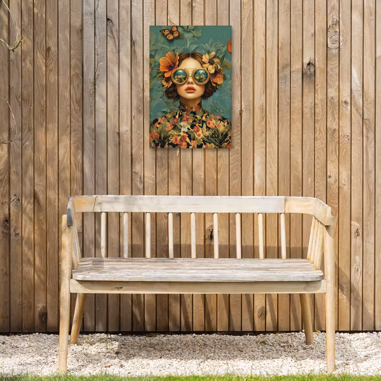 Vrouw - Bloemen - Vlinders - Natuur - Vintage Tuinposter op houten frame 2 cm dik klein -sfeer4