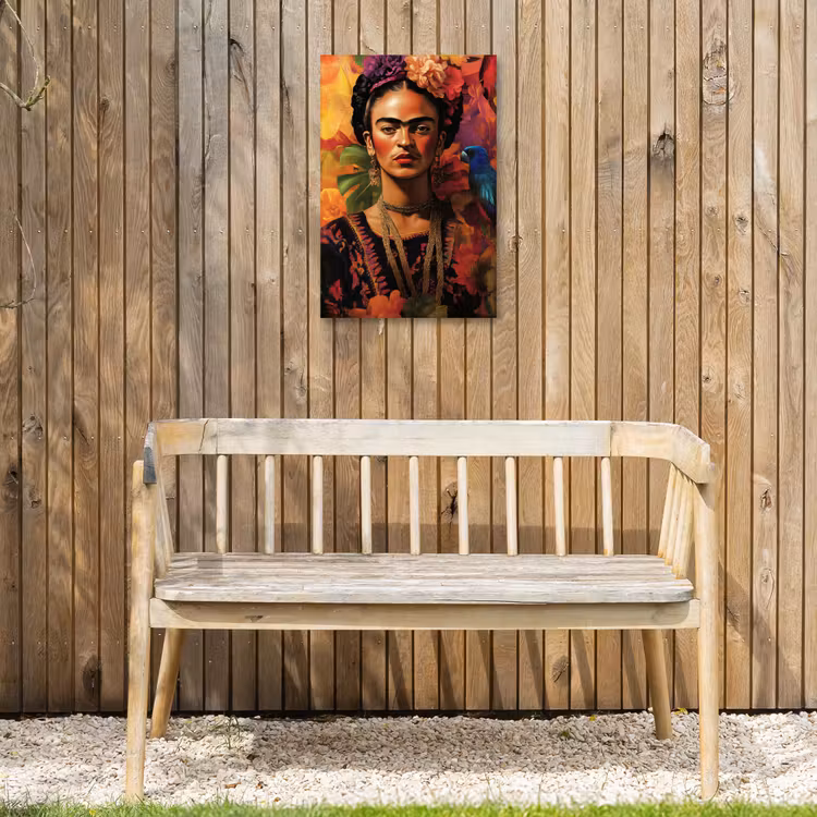 Vrouw - Bloemen - Papegaai - Schilderachtig Tuinposter op houten frame 2 cm dik klein -sfeer4