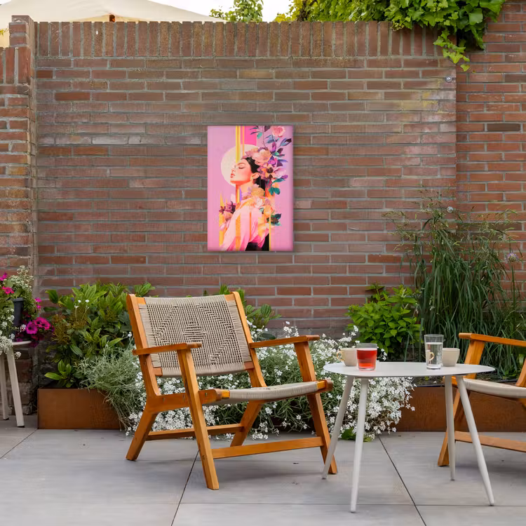 Vrouw - Bloemen - Paars - Abstract Tuinposter op houten frame 2 cm dik klein -sfeer3