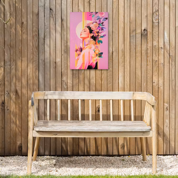 Vrouw - Bloemen - Paars - Abstract Tuinposter op houten frame 2 cm dik klein -sfeer4