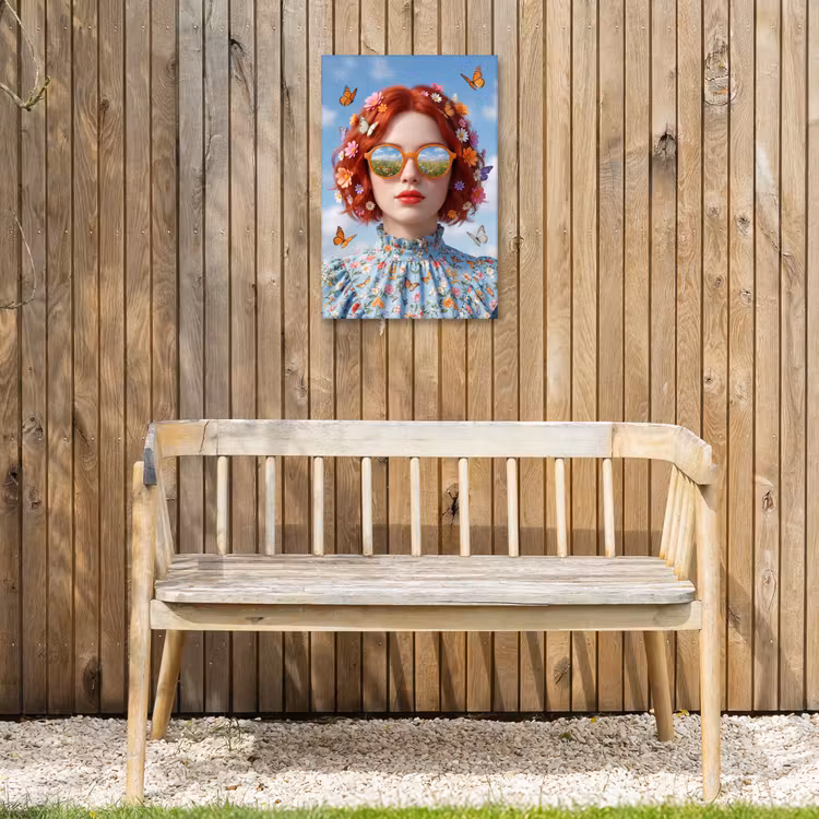 Vrouw - Bloemen - Zomer - Portret - Kleurrijk Tuinposter op houten frame 2 cm dik klein -sfeer4