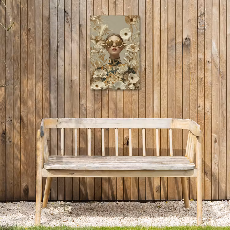 Vrouw - Bloemen - Zonnebril - Wit Tuinposter op houten frame 2 cm dik klein -sfeer4