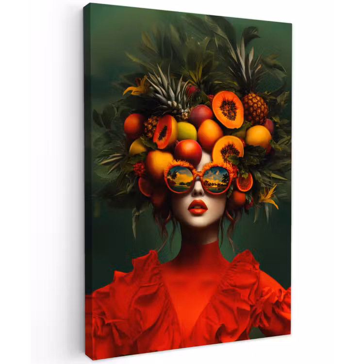 Vrouw - Vruchten - Papaja - Ananas Tuinposter op houten frame 2 cm dik klein -3d