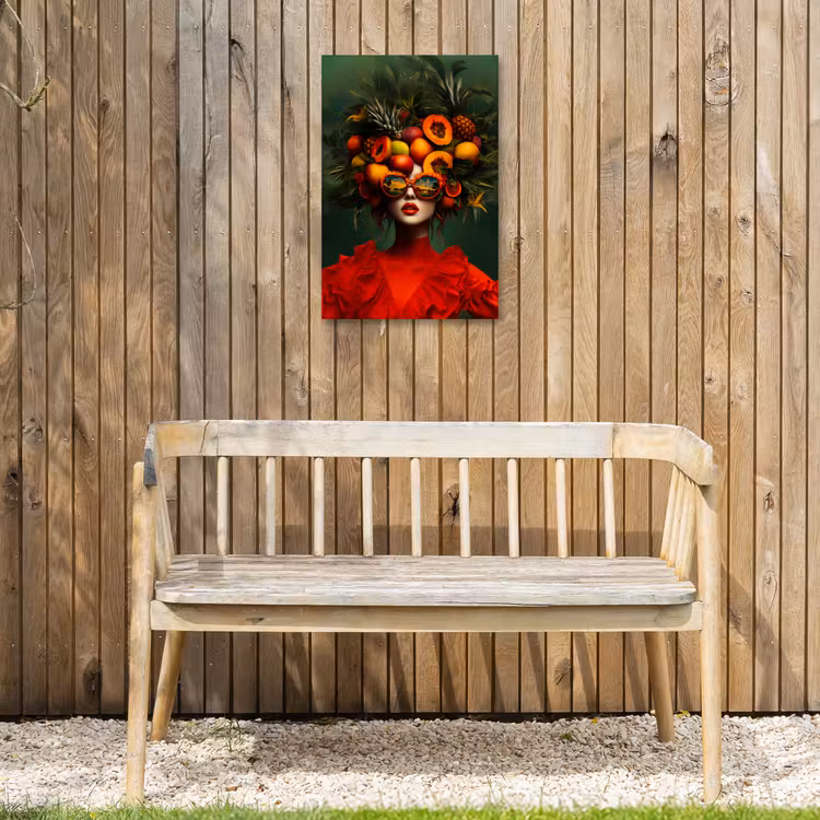 Vrouw - Vruchten - Papaja - Ananas Tuinposter op houten frame 2 cm dik klein -sfeer4