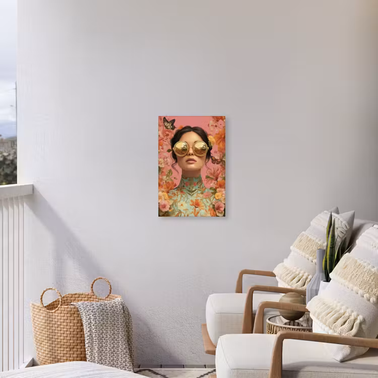Vrouw - Bril - Roze - Bloemen Tuinposter op houten frame 2 cm dik klein -sfeer1