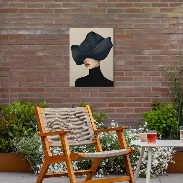Vrouw - Groen - Hoed Tuinposter op houten frame 2 cm dik klein -sfeer3