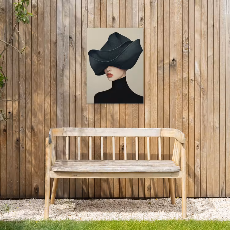 Vrouw - Groen - Hoed Tuinposter op houten frame 2 cm dik klein -sfeer4