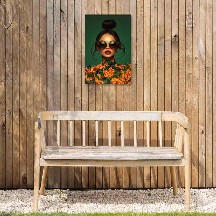 Vrouw - Groen - Modern - Bril - Abstract Tuinposter op houten frame 2 cm dik klein -sfeer4